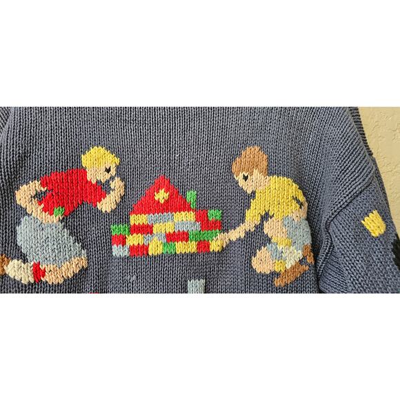Vintage Hand Knit Boy Mom Cardigan Sweater Size M Multi Soccer Legos‎ FUN Unique - Picture 7 of 9